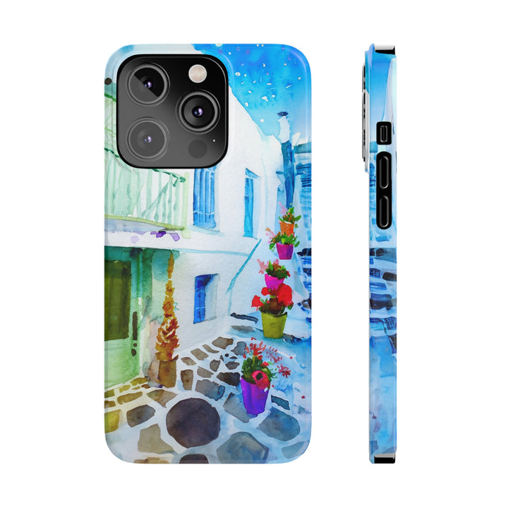 Slim Cute Phone Cases for Iphone | iPhone 15 Case | iPhone 15 Pro Max Case, Iphone 14, Iphone 14 Pro Max, Iphone 13, Colorful Greek Alley Watercolor - Studio40ParkLane