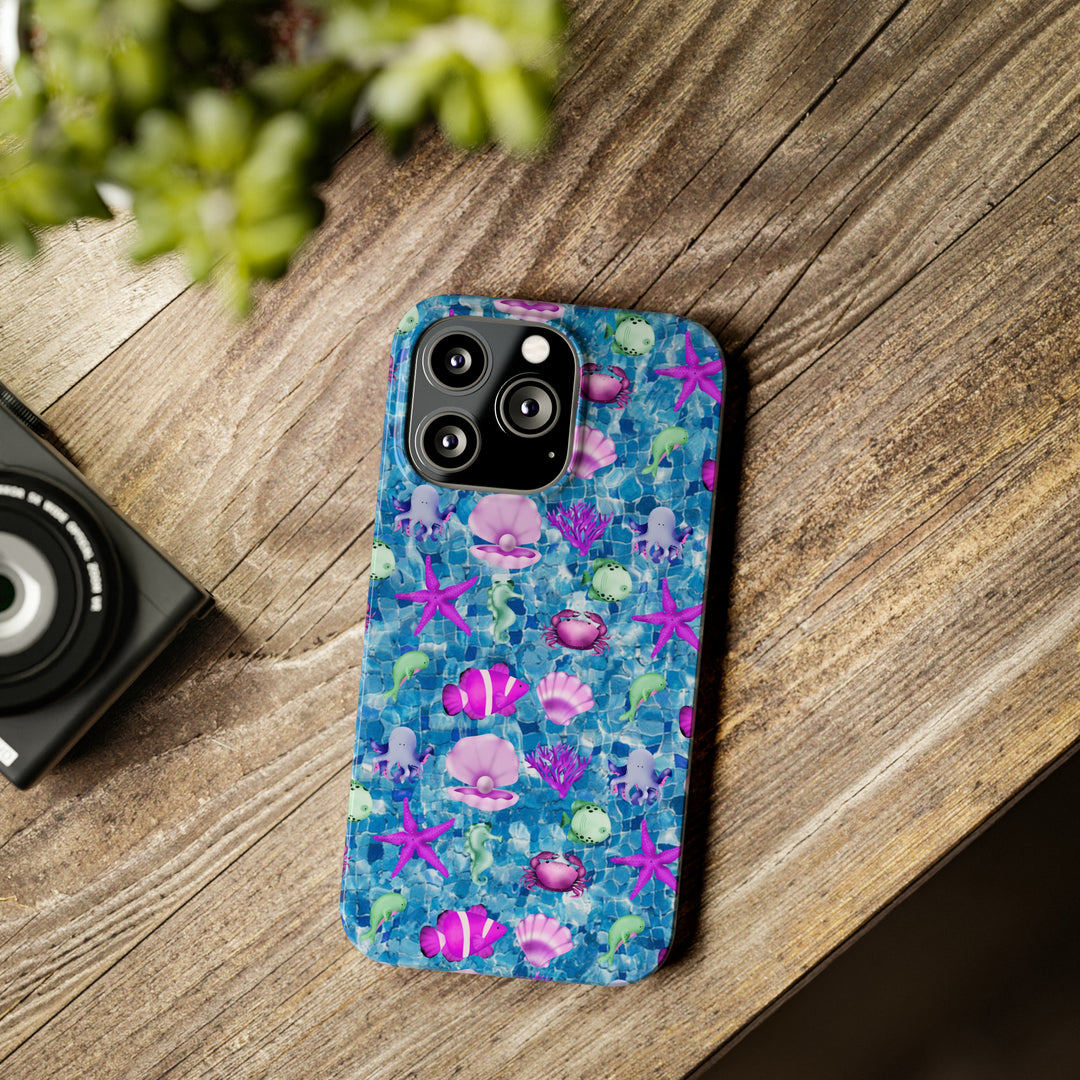 Slim Cute Phone Cases for Iphone - | iPhone 15 Case | iPhone 15 Pro Max Case, Iphone 14 Case, Iphone 14 Pro Max, Iphone 13, Blue Pink Under Sea - Studio40ParkLane