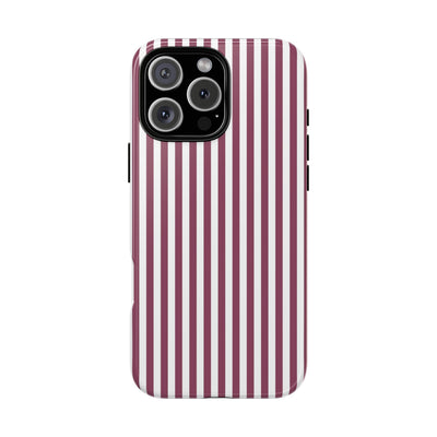 Tough Premium Old Claret Stripes Phone Case Gift for Her - For Apple iPhone 16 Pro Max 16e iPhone 15 Pro iPhone Iphone 14 Plus 13 Pro 12 SE XR - Studio40ParkLane