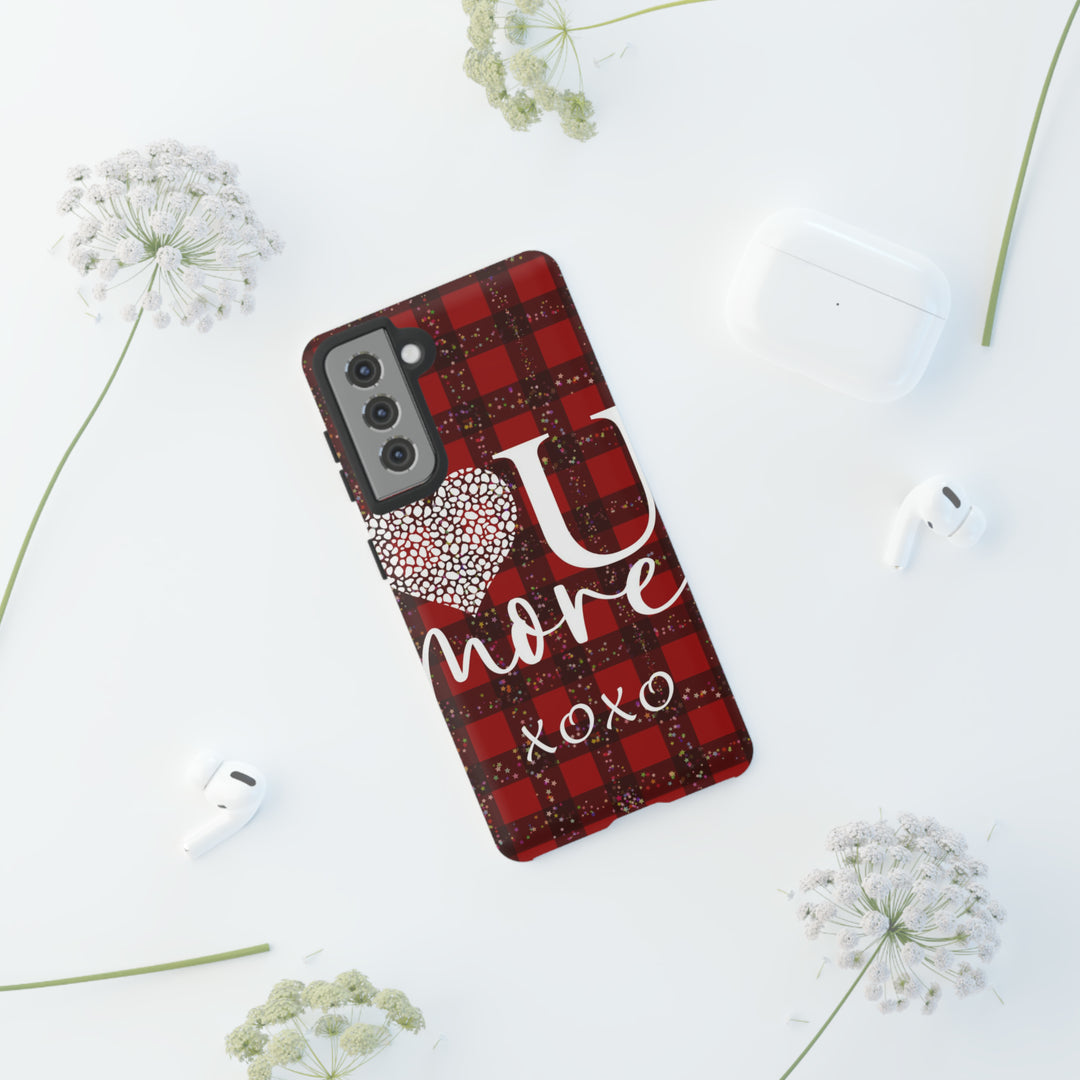 Cute Samsung Phone Cases, Designer Samsung Galaxy S23 Phone Case, Samsung S22 Case, Samsung S21 Case, Samsung S20 Case, Red Plaid Love You - Studio40ParkLane