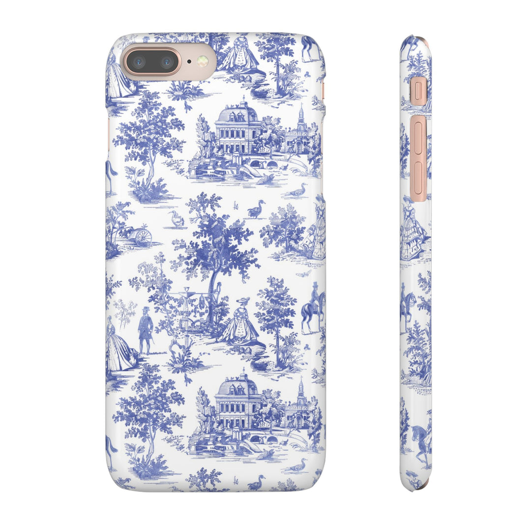 Sleek Snap Blue French Toile Cute Phone Case for iPhone 16 15 14 13 12 11 X Xs Max Xr Pro Plus Samsung Galaxy S24 S23 S22 S21 S20 Note Ultra