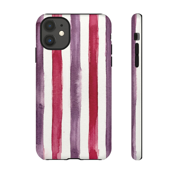 Tough Cute Wine Red Purple Stripes Phone Case, for IPhone 17 Pro Max | Iphone 17 Air, Iphone 16, IPhone 15, 14 13 12, Samsung Galaxy S26, S25, S24, S23 - Studio40ParkLane