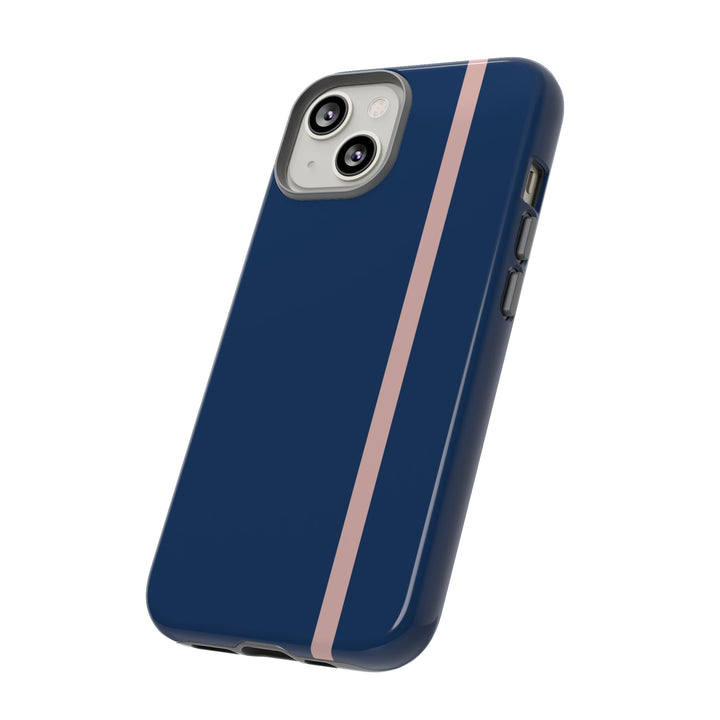 Tough Phone Case Navy Blue Orange Stripe iPhone 18 17 16 15 14 13 12 Pro Max Plus, Samsung Galaxy S26 S25 S24 Ultra Cute Preppy Sport - Studio40ParkLane