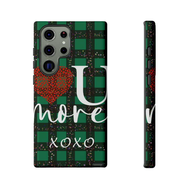 Cute Samsung Phone Cases, Designer Samsung Galaxy S23 Phone Case, Samsung S22 Case, Samsung S21 Case, Samsung S20 Case, Green Plaid Love You - Studio40ParkLane