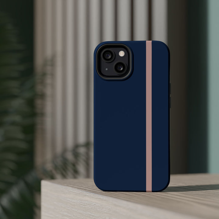 MagSafe Navy Blue Blush Pink Stripe Tough Phone Case iPhone 18 17 16 15 14 13 Pro Max Samsung Galaxy S26 Dual Layer Modern Luxury Cover - Studio40ParkLane