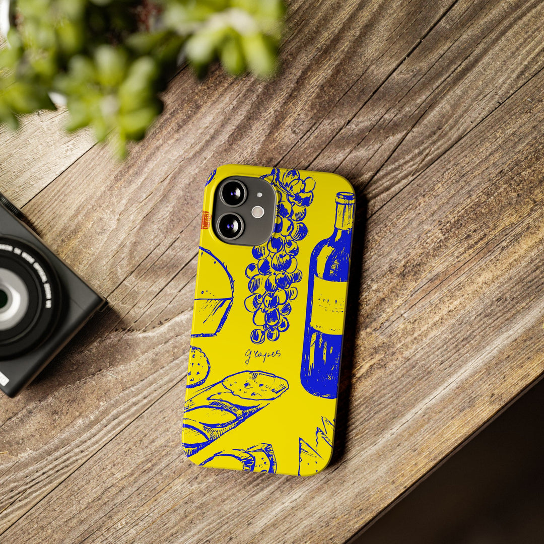 Slim Cute Phone Cases for Iphone | iPhone 15 Case | iPhone 15 Pro Max Case, Iphone 14, Iphone 14 Pro Max, Iphone 13, French Food Wine Yellow Blue - Studio40ParkLane