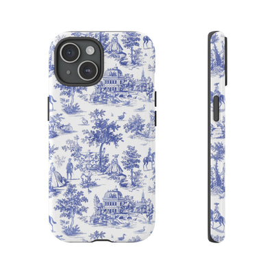 Premium Tough Blue French Toile Gift for Her Cute Phone Cases for Samsung and Iphone, 16, 15, 14, S24, S23, S22, S21, S20, Plus, Ultra, Pro