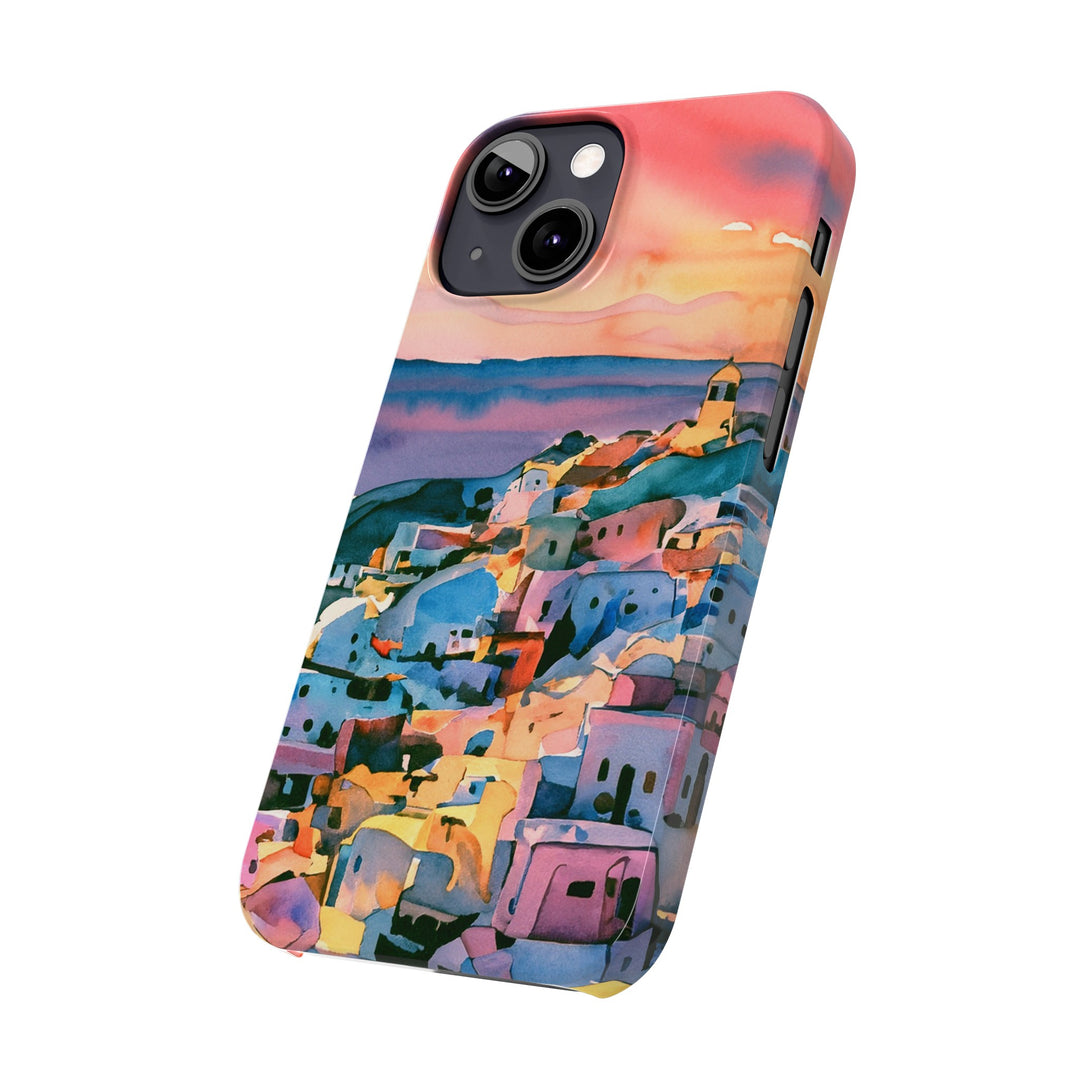 Slim Cute Phone Cases for Iphone | iPhone 15 Case | iPhone 15 Pro Max Case, Iphone 14, Iphone 14 Pro Max, Iphone 13, Colorful Greek House Watercolor - Studio40ParkLane