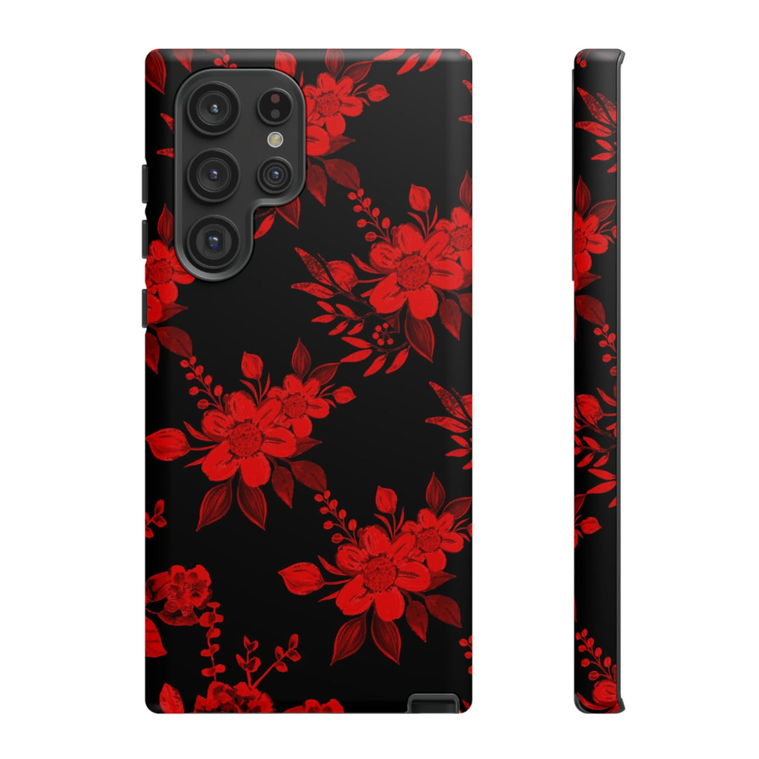 Cute Samsung Phone Case | Aesthetic Samsung Phone Case | Galaxy S23, S22, S21, S20 | Red Black Flowers, Protective Phone Case - Studio40ParkLane