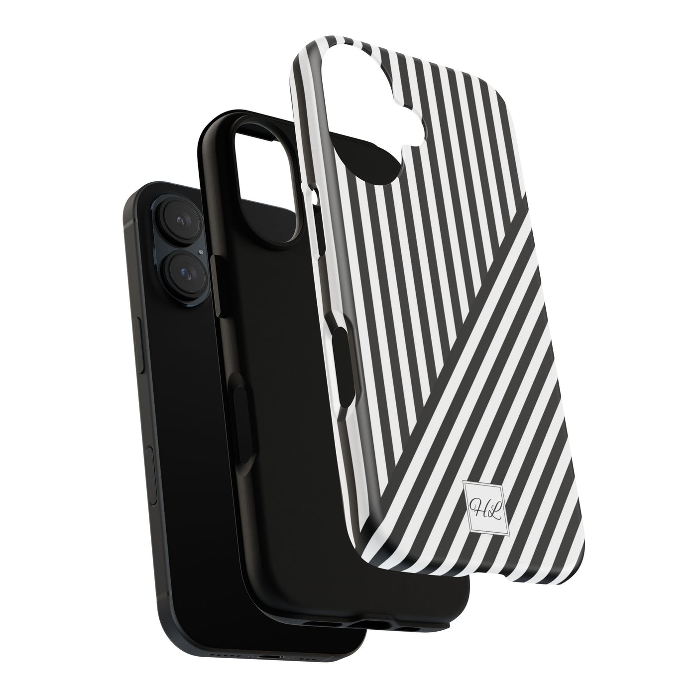 Custom Personalized Aesthetic Stripes Black White Tough Phone Case - For iPhone 17 Pro Max iPhone 16 Pro iPhone 15 Iphone 14 Plus 13 12 11 - Studio40ParkLane