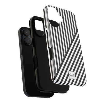 Custom Personalized Aesthetic Stripes Black White Tough Phone Case - For iPhone 17 Pro Max iPhone 16 Pro iPhone 15 Iphone 14 Plus 13 12 11 - Studio40ParkLane