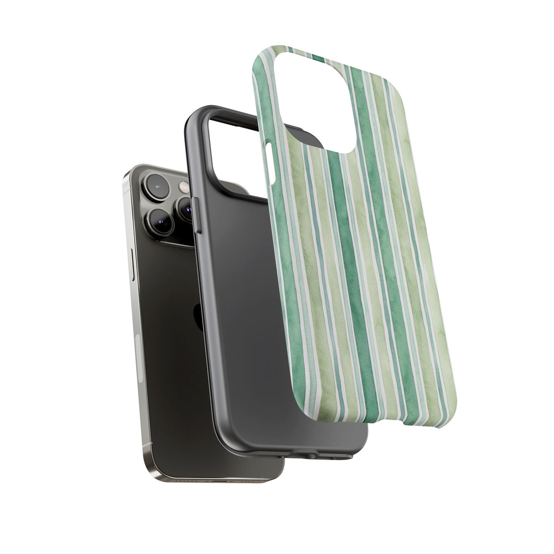 Aesthetic Tough Green Watercolor Stripes Premium Phone Case - For iPhone 17 Pro Max iPhone 16 Pro iPhone 15 Iphone 14 Plus 13 Pro 12 11 10 - Studio40ParkLane