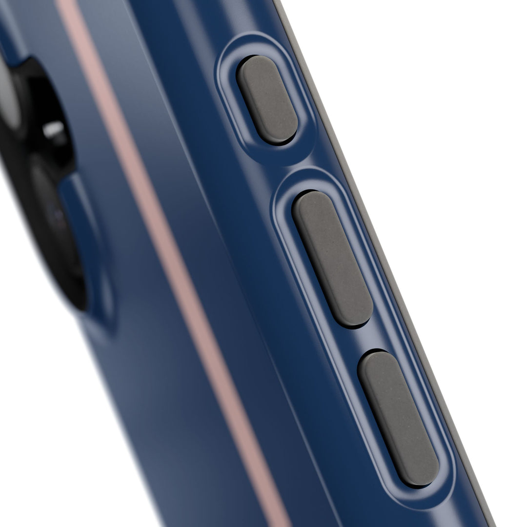 MagSafe Navy Blue Blush Pink Stripe Tough Phone Case iPhone 18 17 16 15 14 13 Pro Max Samsung Galaxy S26 Dual Layer Modern Luxury Cover - Studio40ParkLane