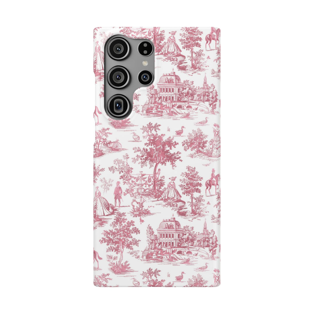 Sleek Snap Pink French Toile Cute Phone Case for iPhone 16 15 14 13 12 11 X Xs Max Xr Pro Plus Samsung Galaxy S24 S23 S22 S21 S20 Note Ultra