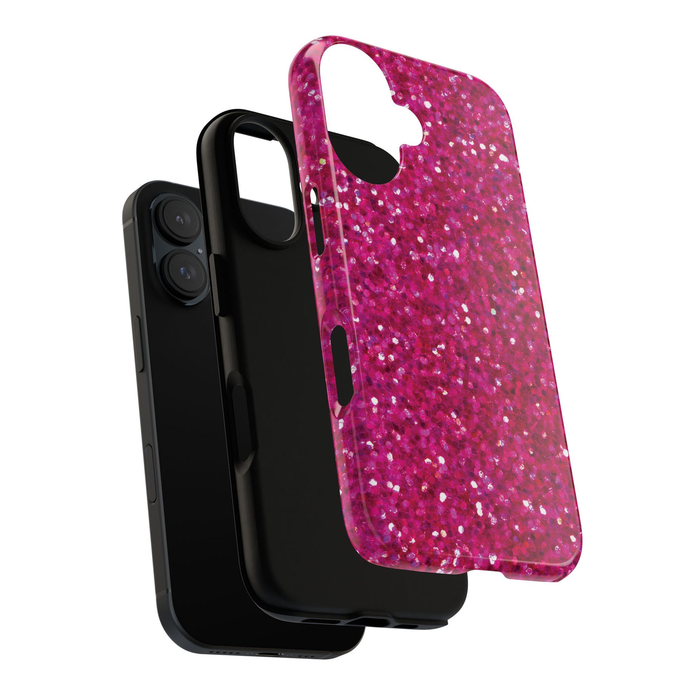 Chic Pink Faux Play on Glitter Effect Cute Phone Case, for IPhone 16 pro Max | Iphone 15, Iphone 14, IPhone 13 Case, 11 8 7, Samsung Galaxy S24, S23, S22, S21, 2 Layer Protection