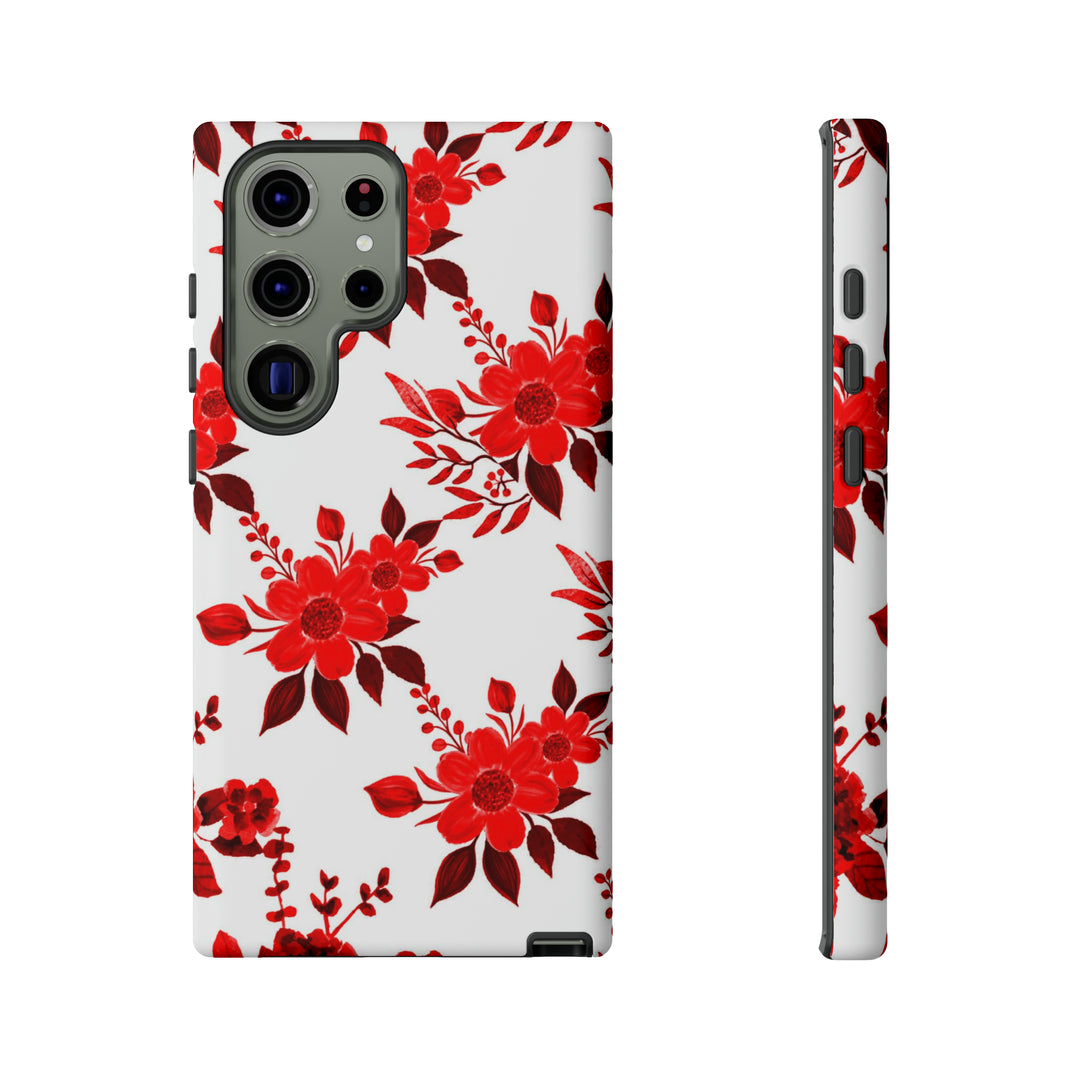 Cute Samsung Phone Case | Aesthetic Samsung Phone Case | Galaxy S23, S22, S21, S20 | Red White Flowers, Protective Phone Case - Studio40ParkLane