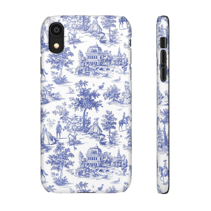 Sleek Snap Blue French Toile Cute Phone Case for iPhone 16 15 14 13 12 11 X Xs Max Xr Pro Plus Samsung Galaxy S24 S23 S22 S21 S20 Note Ultra