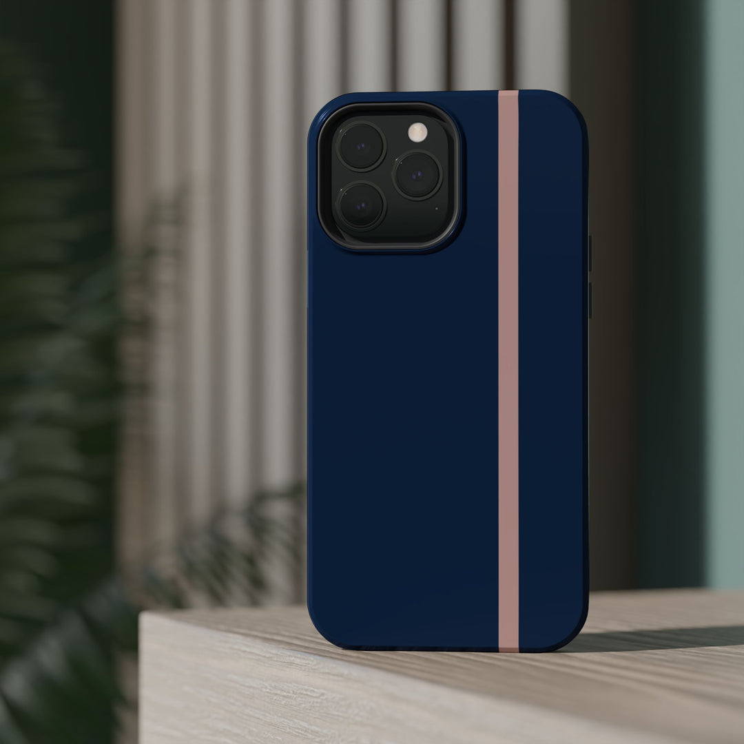 MagSafe Navy Blue Blush Pink Stripe Tough Phone Case iPhone 18 17 16 15 14 13 Pro Max Samsung Galaxy S26 Dual Layer Modern Luxury Cover - Studio40ParkLane