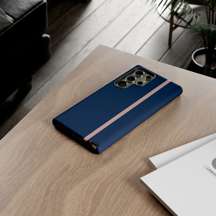 Tough Phone Case Navy Blue Orange Stripe iPhone 18 17 16 15 14 13 12 Pro Max Plus, Samsung Galaxy S26 S25 S24 Ultra Cute Preppy Sport - Studio40ParkLane