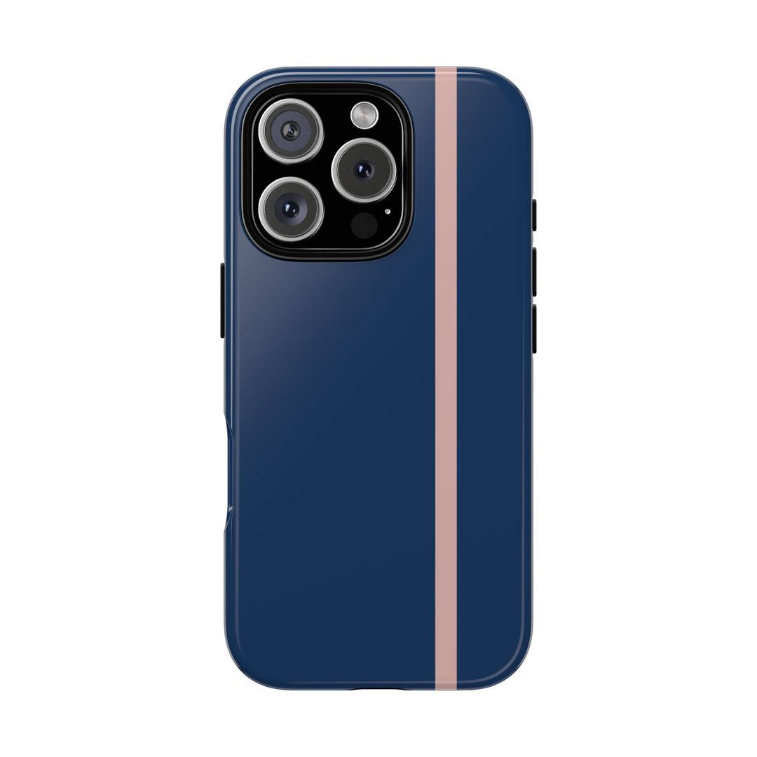 Tough Phone Case Navy Blue Orange Stripe iPhone 18 17 16 15 14 13 12 Pro Max Plus, Samsung Galaxy S26 S25 S24 Ultra Cute Preppy Sport - Studio40ParkLane