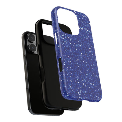 Chic Blue Faux Play on Glitter Effect Cute Phone Case, for IPhone 16 pro Max | Iphone 15, Iphone 14, IPhone 13 Case, 11 8 7, Samsung Galaxy S24, S23, S22, S21, 2 Layer Protection