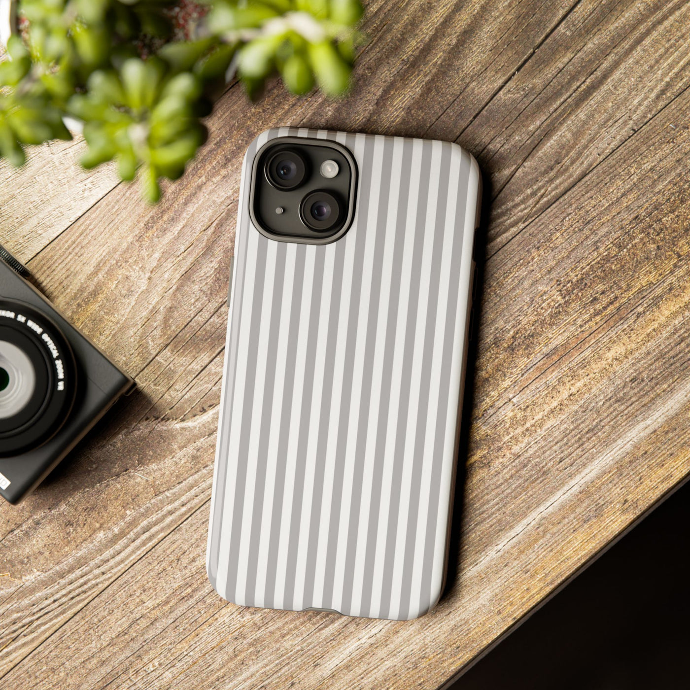 Tough Premium Ash Grey Stripes Phone Case Gift for Her - For Apple iPhone 16 Pro Max 16e iPhone 15 Pro iPhone Iphone 14 Plus 13 Pro 12 SE XR - Studio40ParkLane