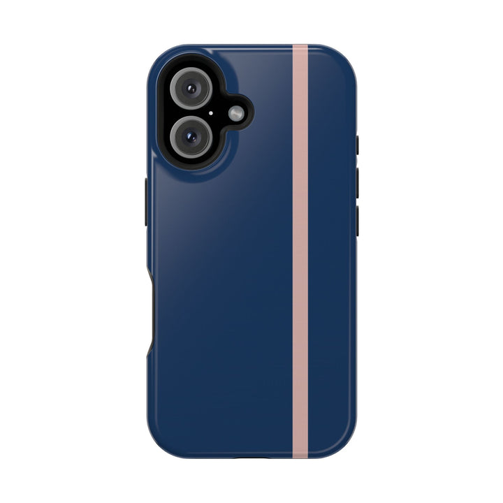 MagSafe Navy Blue Blush Pink Stripe Tough Phone Case iPhone 18 17 16 15 14 13 Pro Max Samsung Galaxy S26 Dual Layer Modern Luxury Cover - Studio40ParkLane