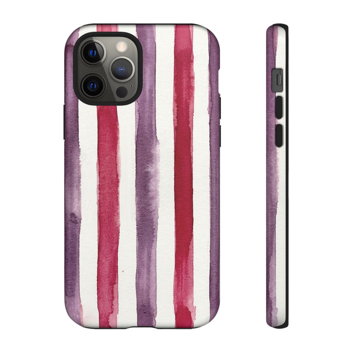 Tough Cute Wine Red Purple Stripes Phone Case, for IPhone 17 Pro Max | Iphone 17 Air, Iphone 16, IPhone 15, 14 13 12, Samsung Galaxy S26, S25, S24, S23 - Studio40ParkLane