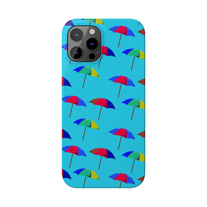 Slim Cute Phone Cases for Iphone - | iPhone 15 Case | iPhone 15 Pro Max Case, Iphone 14 Case, Iphone 14 Pro Max, Iphone 13, Colorful Beach Parasol Blue - Studio40ParkLane