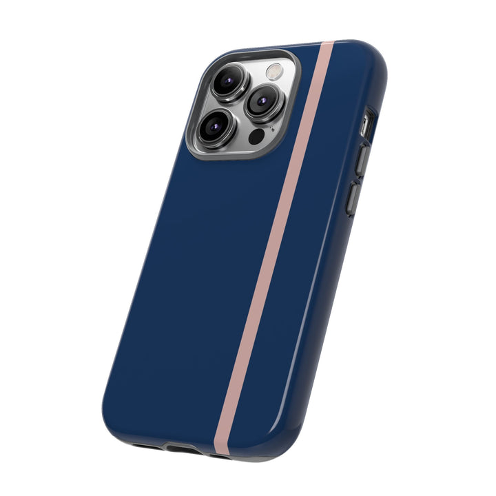 Tough Phone Case Navy Blue Orange Stripe iPhone 18 17 16 15 14 13 12 Pro Max Plus, Samsung Galaxy S26 S25 S24 Ultra Cute Preppy Sport - Studio40ParkLane