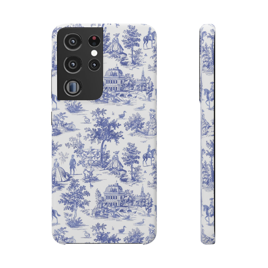 Sleek Snap Blue French Toile Cute Phone Case for iPhone 16 15 14 13 12 11 X Xs Max Xr Pro Plus Samsung Galaxy S24 S23 S22 S21 S20 Note Ultra