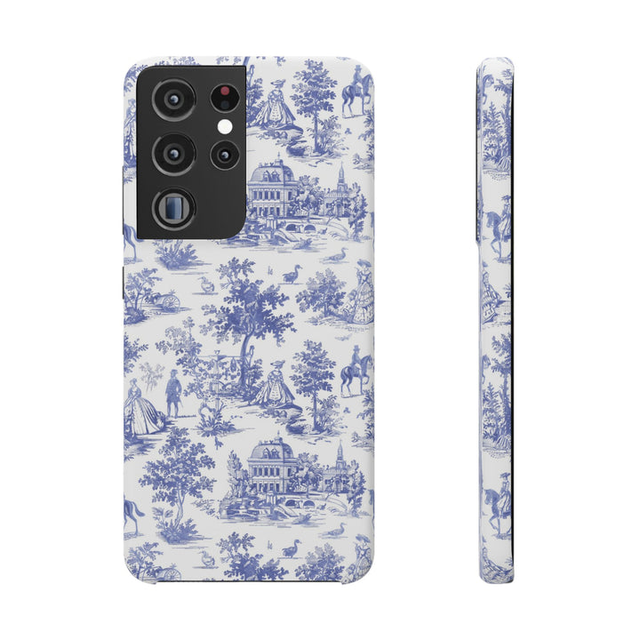 Sleek Snap Blue French Toile Cute Phone Case for iPhone 16 15 14 13 12 11 X Xs Max Xr Pro Plus Samsung Galaxy S24 S23 S22 S21 S20 Note Ultra