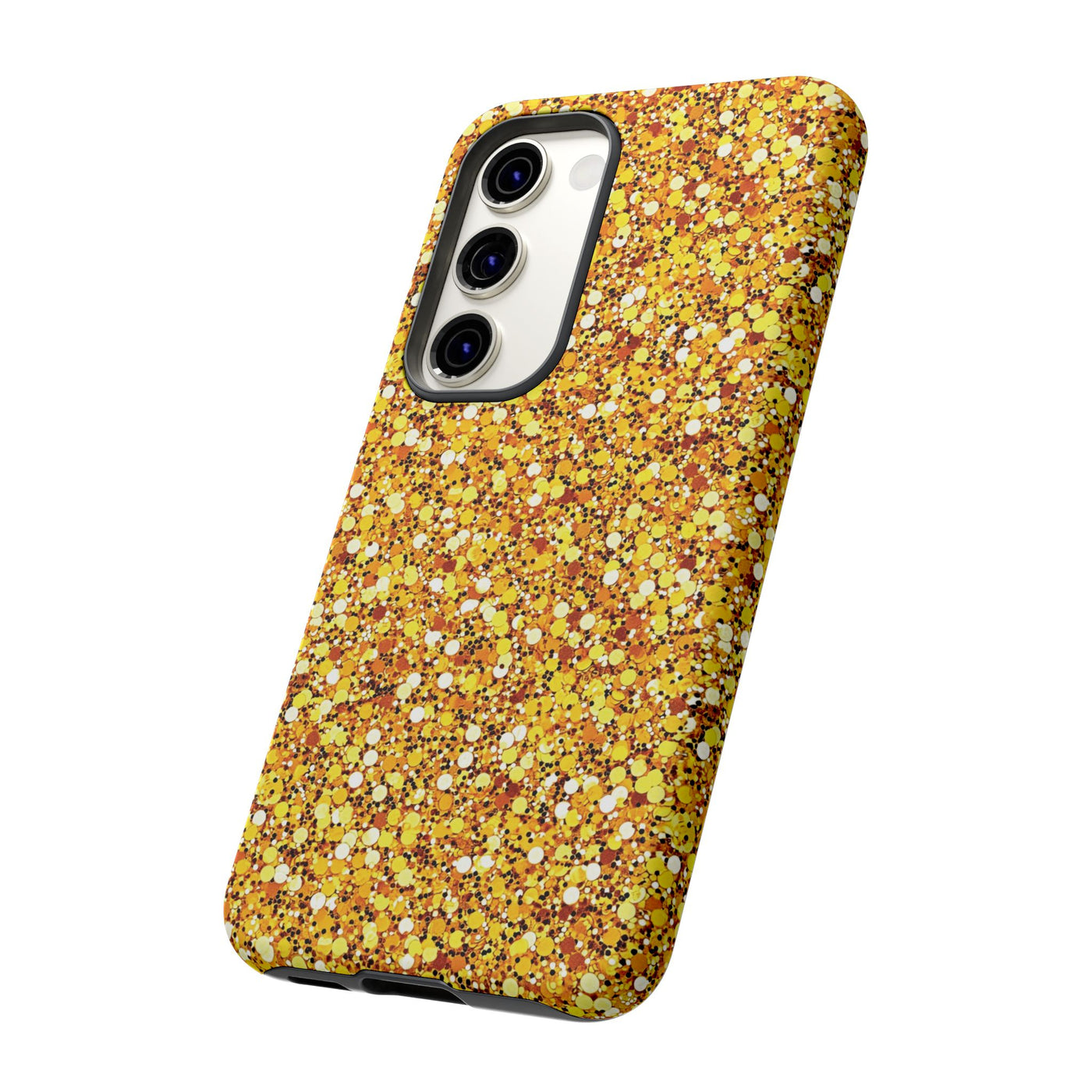 Chic Gold Faux Play on Glitter Effect Cute Phone Case, for IPhone 16 pro Max | Iphone 15, Iphone 14, IPhone 13 Case, 11 8 7, Samsung Galaxy S24, S23, S22, S21, 2 Layer Protection