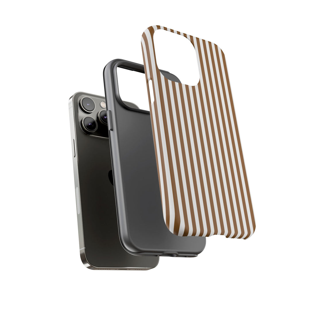 Tough Premium Mocca Brown Stripes Phone Case Gift for Her - For Apple iPhone 16 Pro Max 16e iPhone 15 Pro iPhone Iphone 14 Plus 13 Pro 12 SE XR - Studio40ParkLane