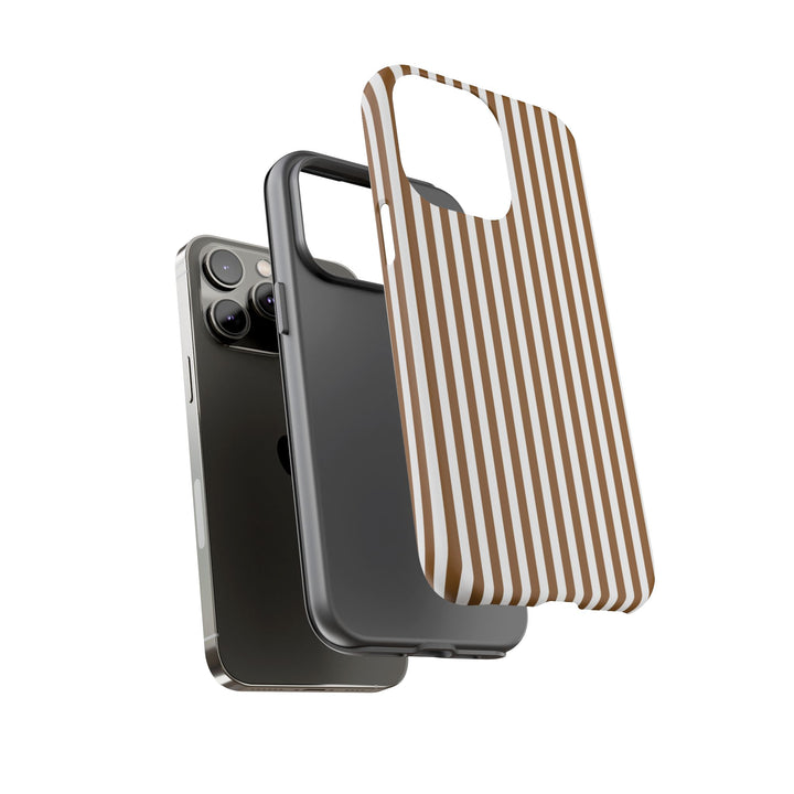Tough Premium Mocca Brown Stripes Phone Case Gift for Her - For Apple iPhone 16 Pro Max 16e iPhone 15 Pro iPhone Iphone 14 Plus 13 Pro 12 SE XR - Studio40ParkLane