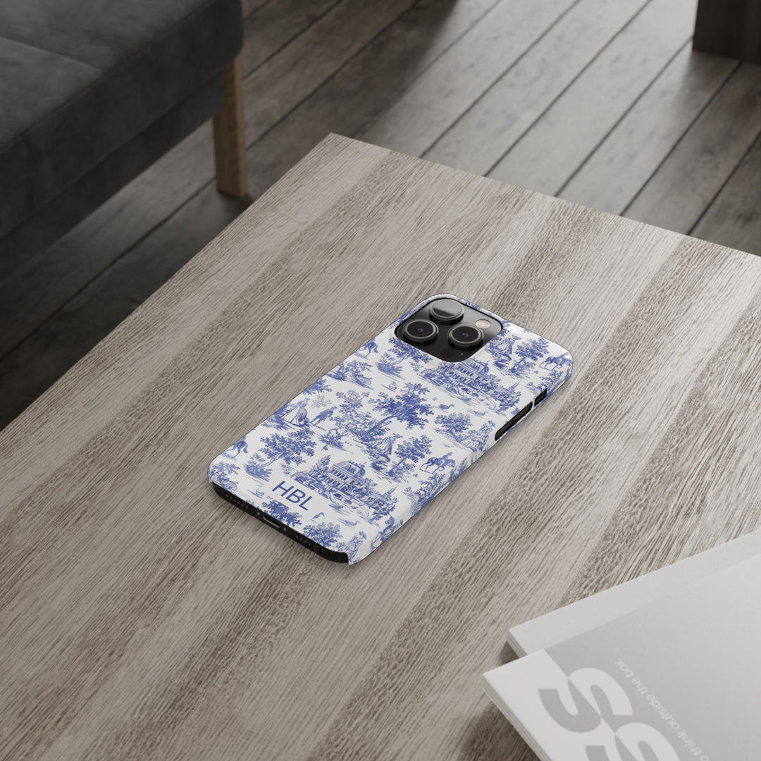 Slim Personalized Slim Blue Vintage French Toile Cute Phone Cases for Iphone 16 Pro Max | iPhone 15 Case | iPhone 15 Pro Max Case, Iphone 14, Iphone 14 Pro Max, Iphone 13 12 11 8 7 - Studio40ParkLane