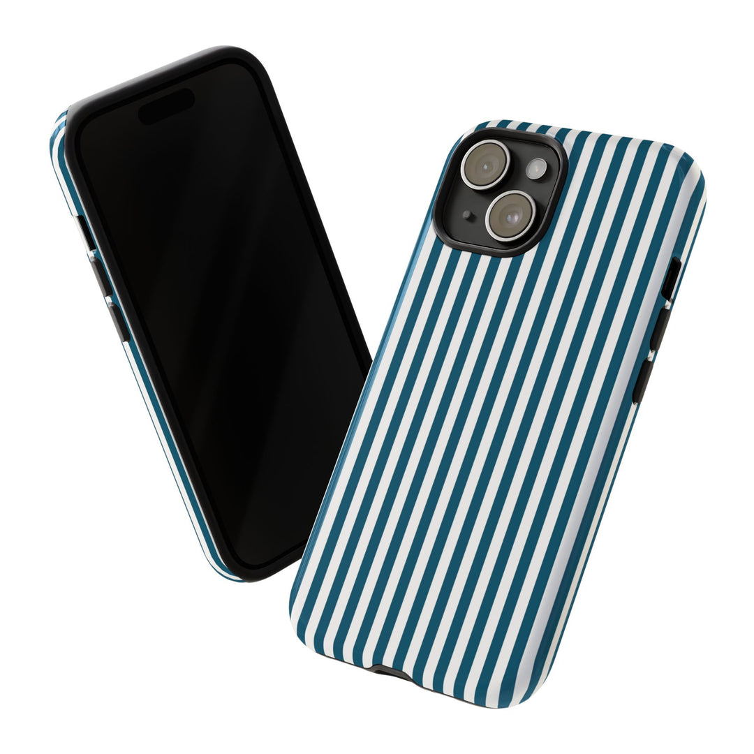 Tough Premium Teal Blue Stripes Phone Case Gift for Her - For Apple iPhone 16 Pro Max 16e iPhone 15 Pro iPhone Iphone 14 Plus 13 Pro 12 SE XR - Studio40ParkLane