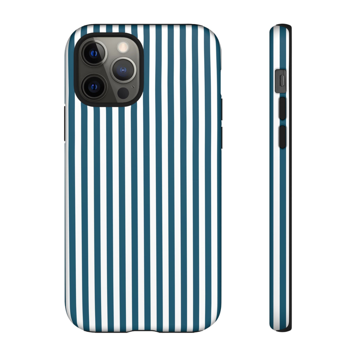 Tough Premium Teal Blue Stripes Phone Case Gift for Her - For Apple iPhone 16 Pro Max 16e iPhone 15 Pro iPhone Iphone 14 Plus 13 Pro 12 SE XR - Studio40ParkLane