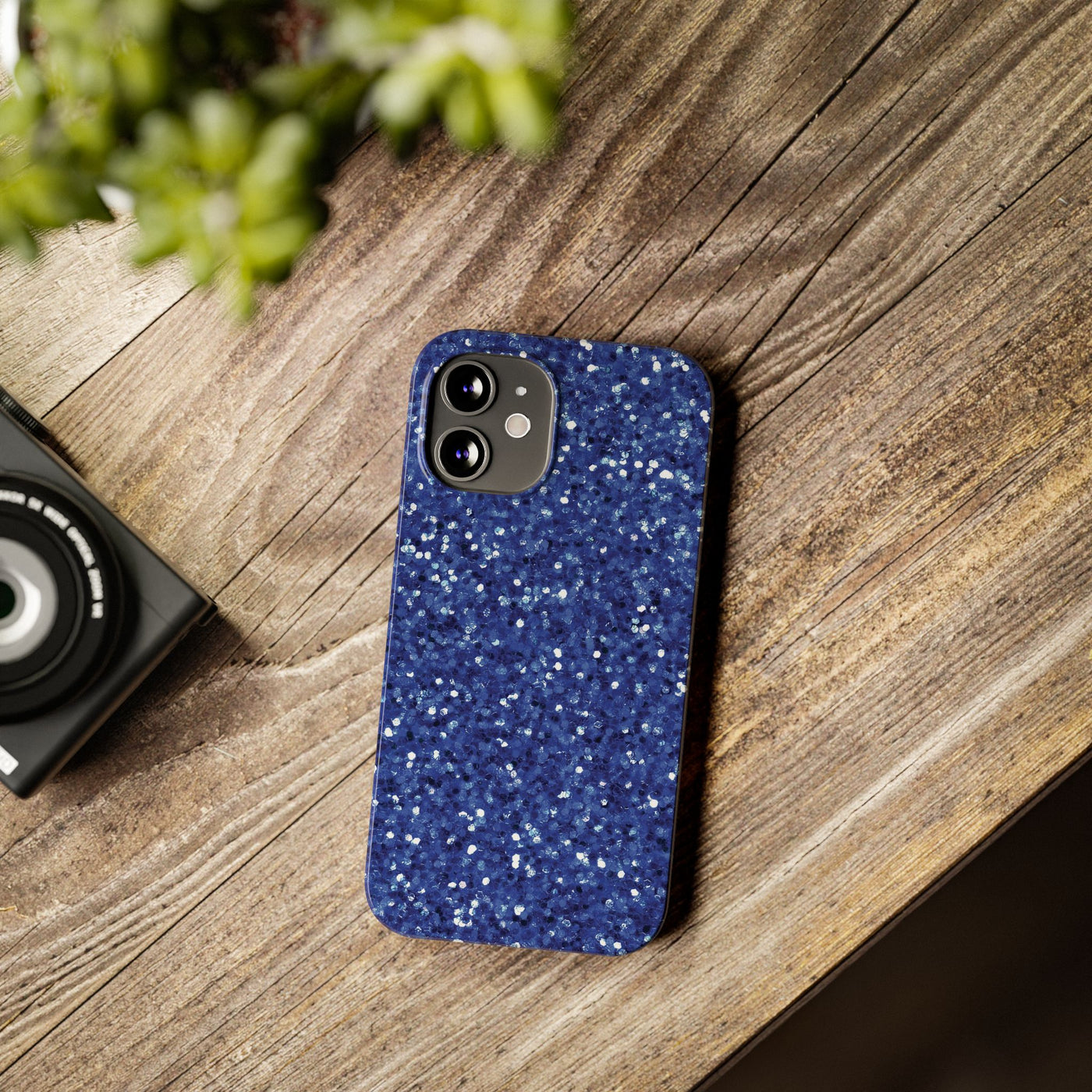 Slim Blue Muted Faux Play on Glitter Effect Cute Phone Cases for Iphone 16 Pro Max | iPhone 15 Case | iPhone 15 Pro Max Case, Iphone 14, Iphone 14 Pro Max, Iphone 13 12 11 8 7