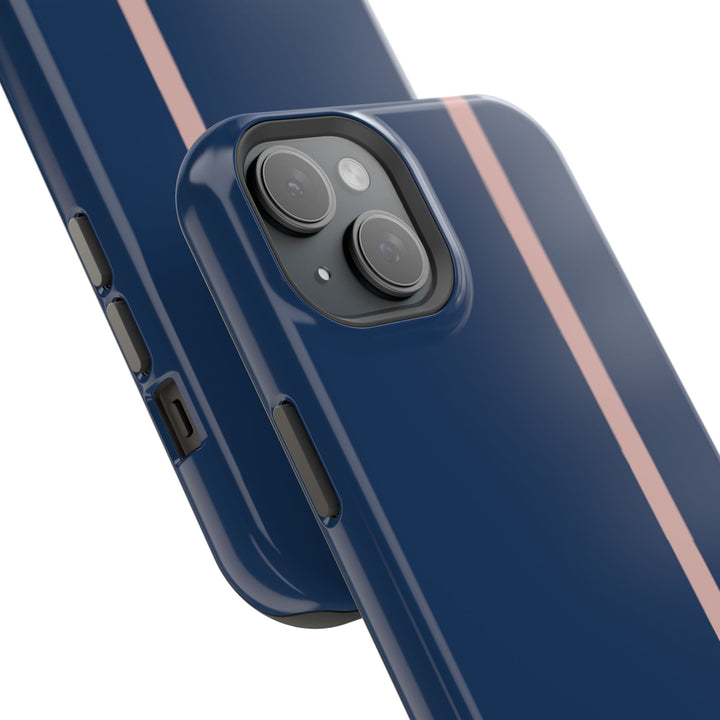 MagSafe Navy Blue Blush Pink Stripe Tough Phone Case iPhone 18 17 16 15 14 13 Pro Max Samsung Galaxy S26 Dual Layer Modern Luxury Cover - Studio40ParkLane