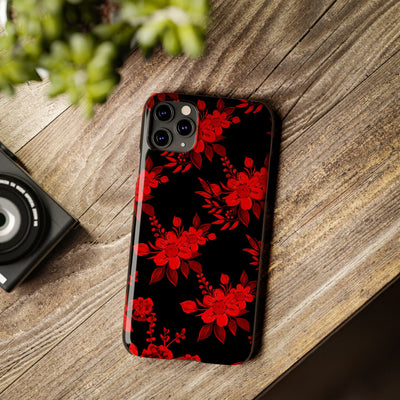 Slim Cute iPhone Cases - | iPhone 15 Case | iPhone 15 Pro Max Case, Iphone 14 Case, Iphone 14 Pro Max, Iphone 13, Red Black Flowers