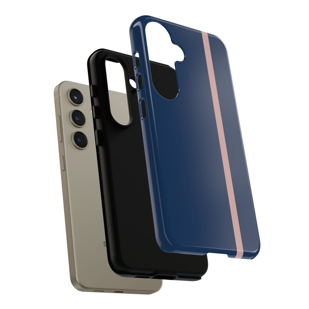 Tough Phone Case Navy Blue Orange Stripe iPhone 18 17 16 15 14 13 12 Pro Max Plus, Samsung Galaxy S26 S25 S24 Ultra Cute Preppy Sport - Studio40ParkLane