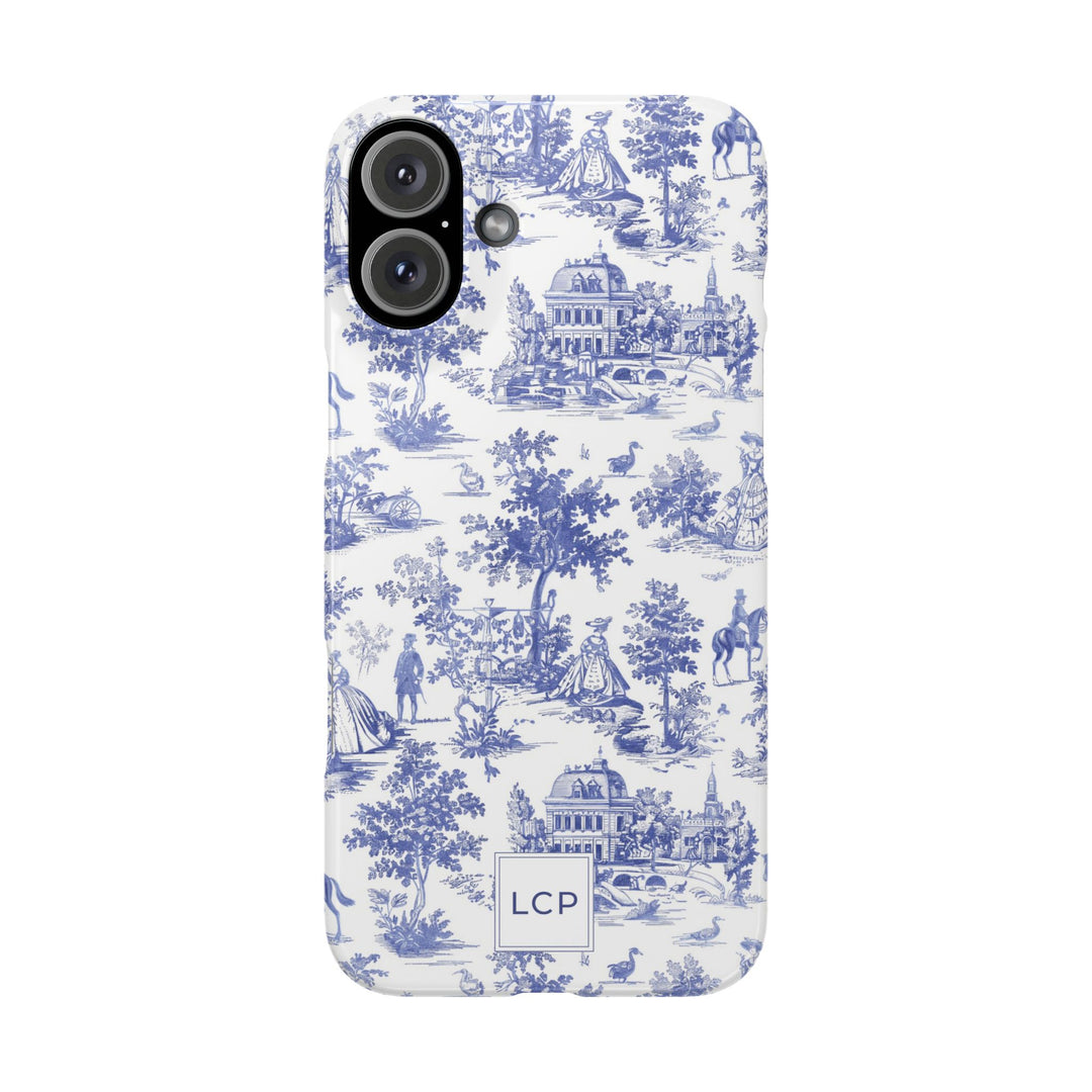 Slim Personalized Slim Blue Vintage French Toile Cute Phone Cases for Iphone 16 Pro Max | iPhone 15 Case | iPhone 15 Pro Max Case, Iphone 14, Iphone 14 Pro Max, Iphone 13 12 11 8 7 - Studio40ParkLane