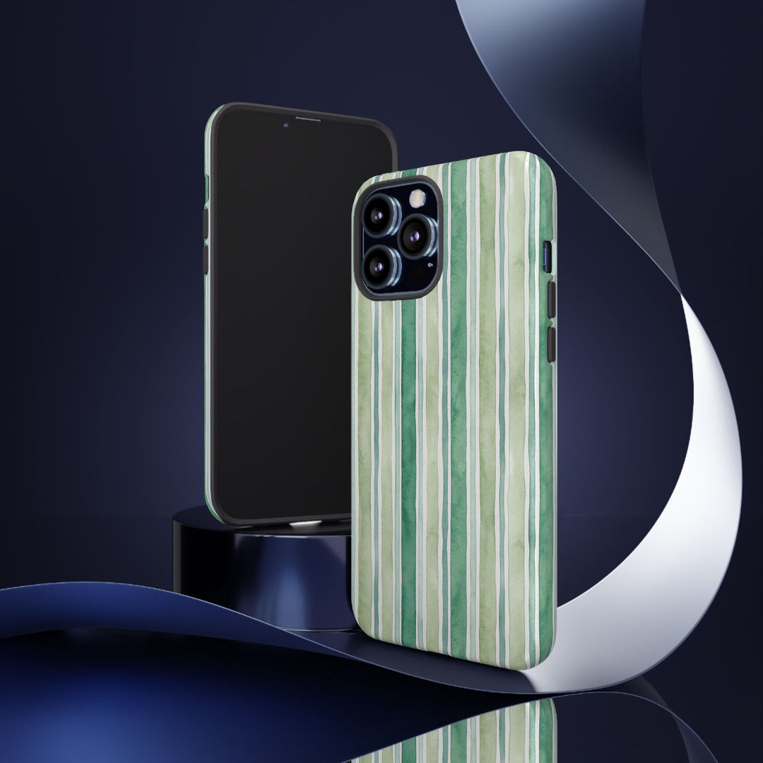 Aesthetic Tough Green Watercolor Stripes Premium Phone Case - For iPhone 17 Pro Max iPhone 16 Pro iPhone 15 Iphone 14 Plus 13 Pro 12 11 10 - Studio40ParkLane