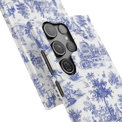 Snap Blue Vintage French Toile Cute Phone Cases for Samsung Galaxy S24, S23, S22, S21, S20, Plus, Ultra, Iphone 16, 15, 14, Pro and Max