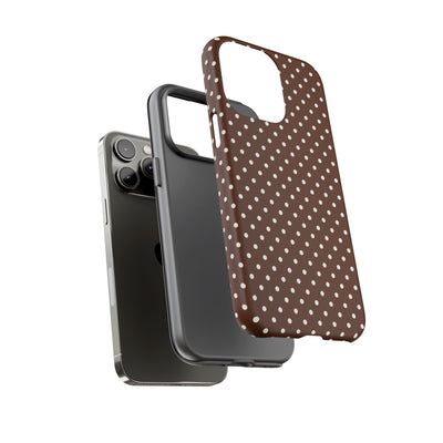 Aesthetic Tough Mocha Brown Polka Dots Premium Phone Case - For iPhone 17 Pro Max iPhone 16 Pro iPhone 15 Iphone 14 Plus 13 Pro 12 11 10 - Studio40ParkLane