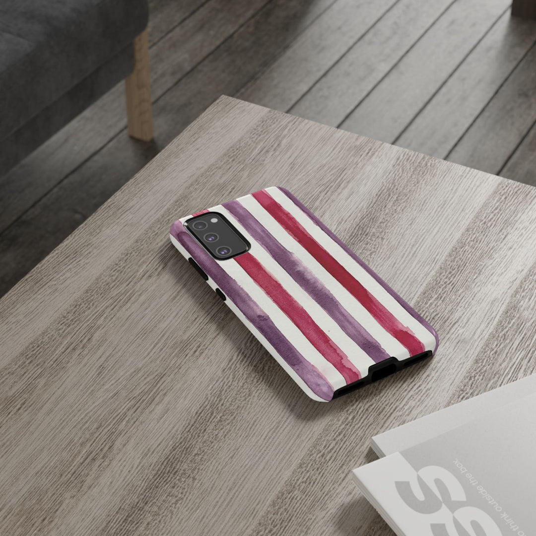 Tough Cute Wine Red Purple Stripes Phone Case, for IPhone 17 Pro Max | Iphone 17 Air, Iphone 16, IPhone 15, 14 13 12, Samsung Galaxy S26, S25, S24, S23 - Studio40ParkLane