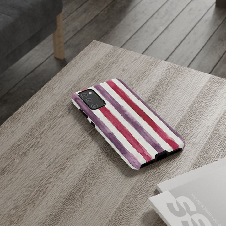 Tough Cute Wine Red Purple Stripes Phone Case, for IPhone 17 Pro Max | Iphone 17 Air, Iphone 16, IPhone 15, 14 13 12, Samsung Galaxy S26, S25, S24, S23 - Studio40ParkLane
