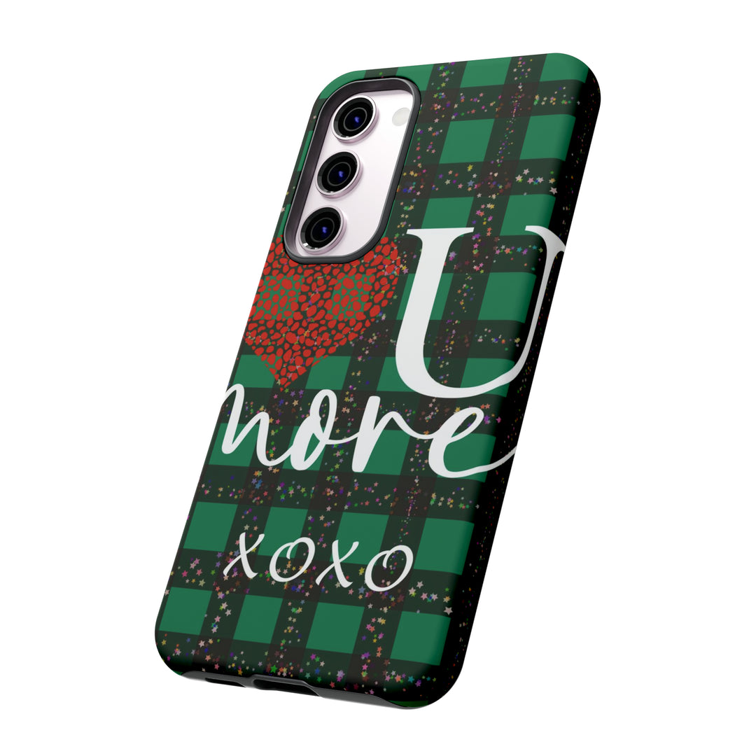 Cute Samsung Phone Cases, Designer Samsung Galaxy S23 Phone Case, Samsung S22 Case, Samsung S21 Case, Samsung S20 Case, Green Plaid Love You - Studio40ParkLane