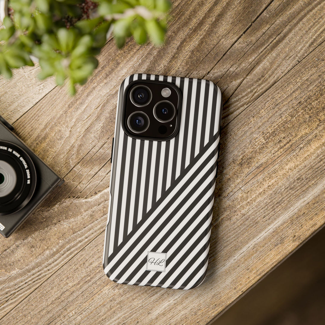 Custom Personalized Aesthetic Stripes Black White Tough Phone Case - For iPhone 17 Pro Max iPhone 16 Pro iPhone 15 Iphone 14 Plus 13 12 11 - Studio40ParkLane